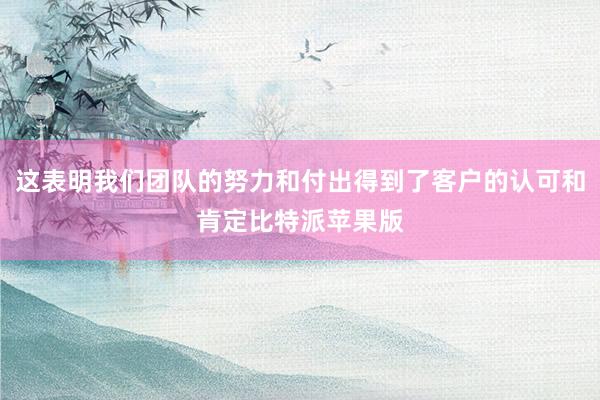 这表明我们团队的努力和付出得到了客户的认可和肯定比特派苹果版